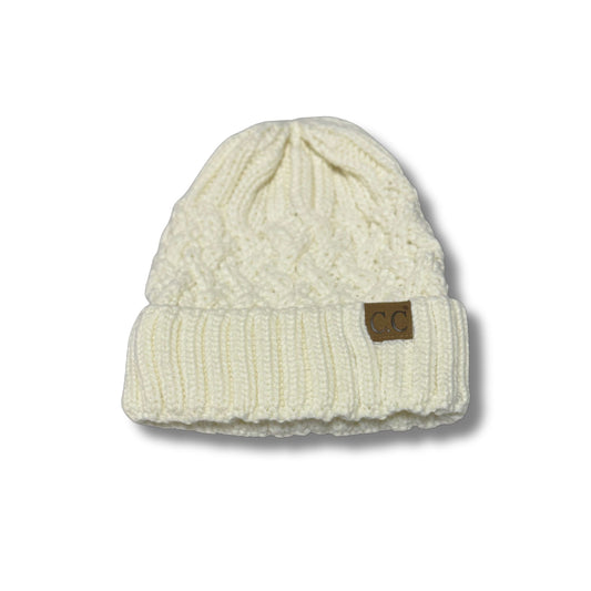 Lattice Knit Cuff Beanie - Ivory