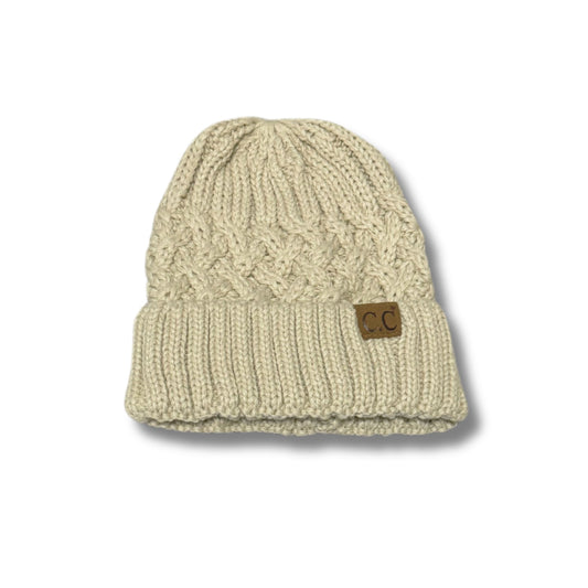 Lattice Knit Cuff Beanie - Beige