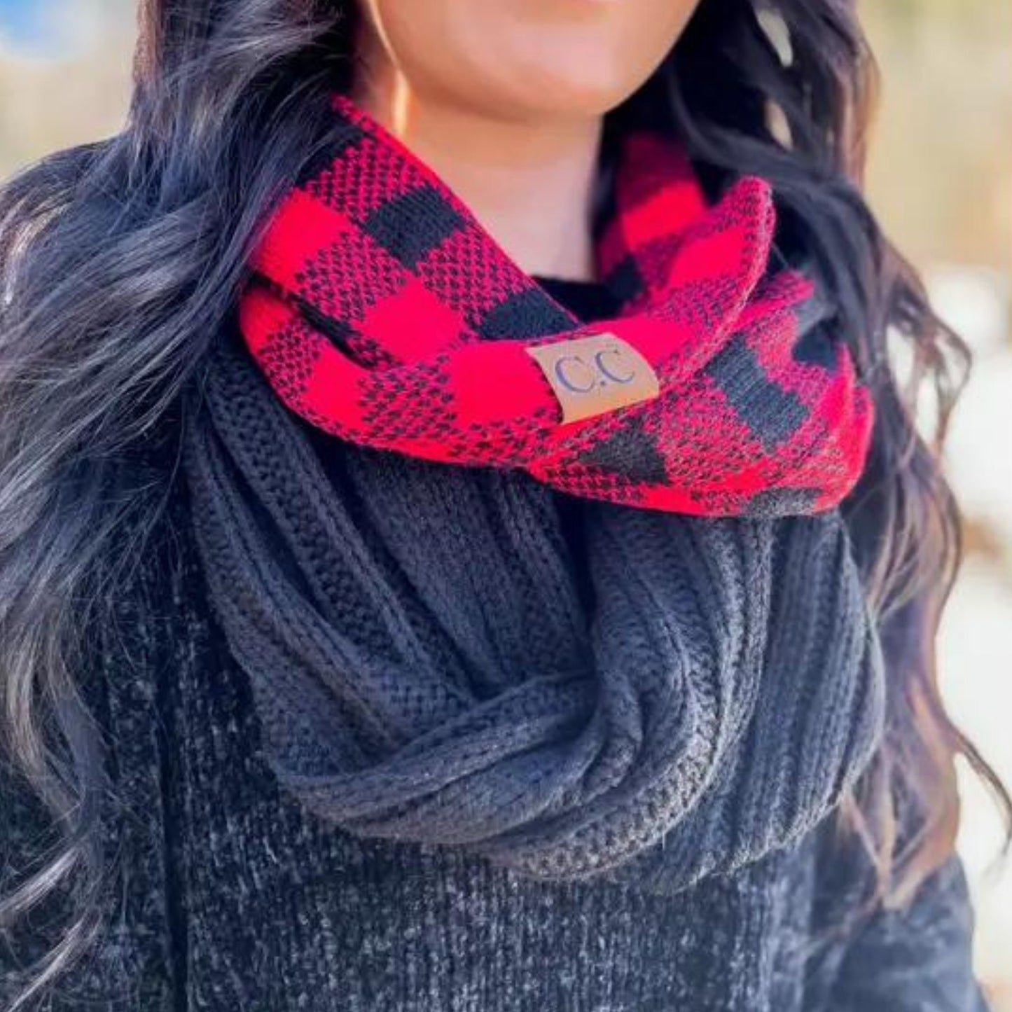 Buffalo Print Infinity Scarf - Red & Black