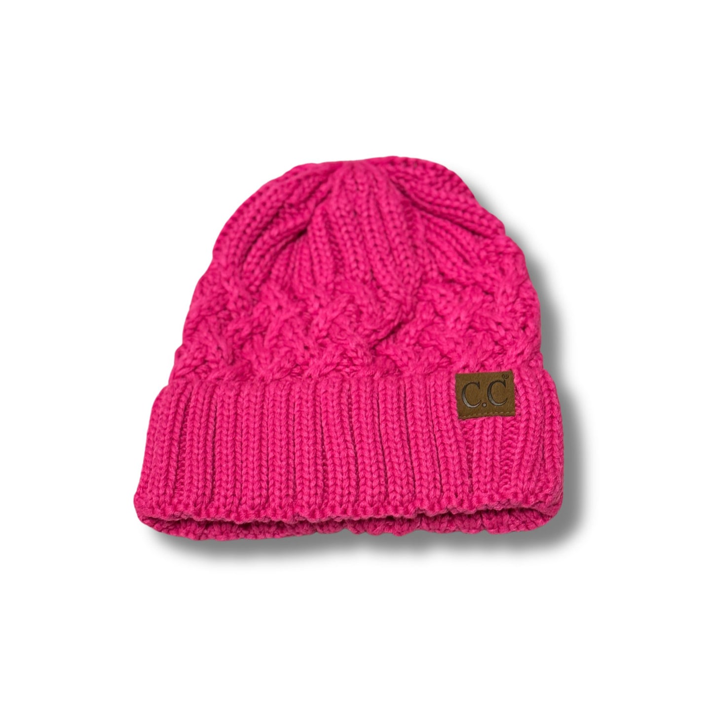 Lattice Knit Cuff Beanie - Fuschia Pink