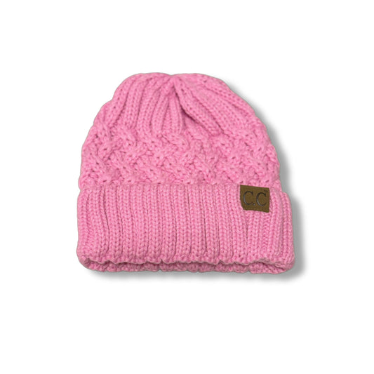 Lattice Knit Cuff Beanie- Pink