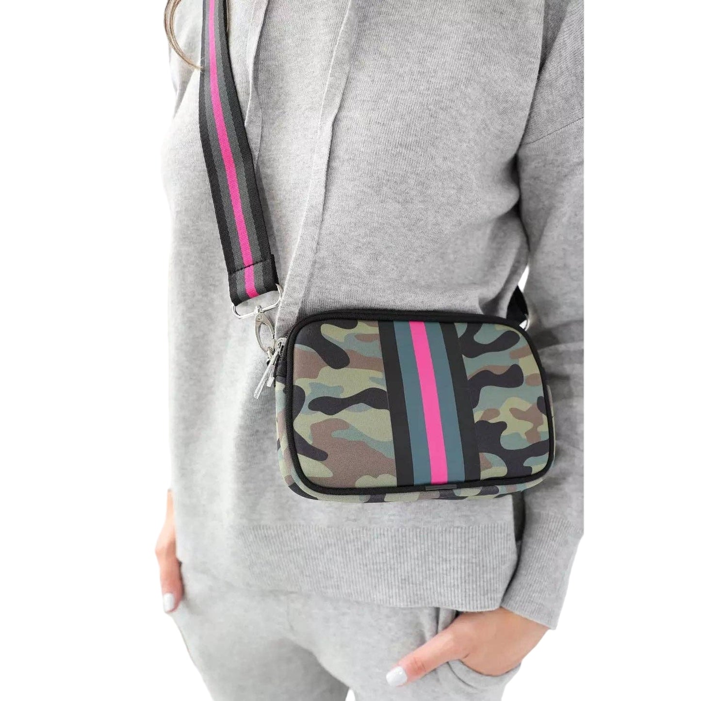 Pink Army Dual Zipper Belt/Crossbody Bag