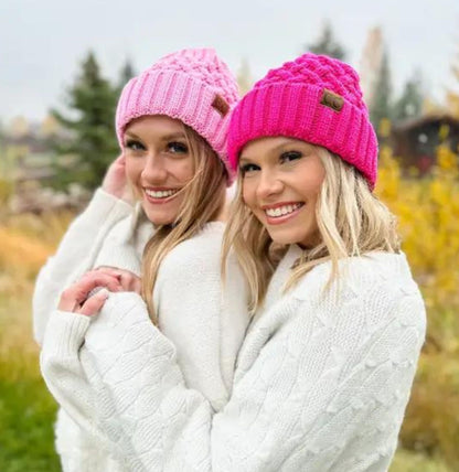 Lattice Knit Cuff Beanie- Pink