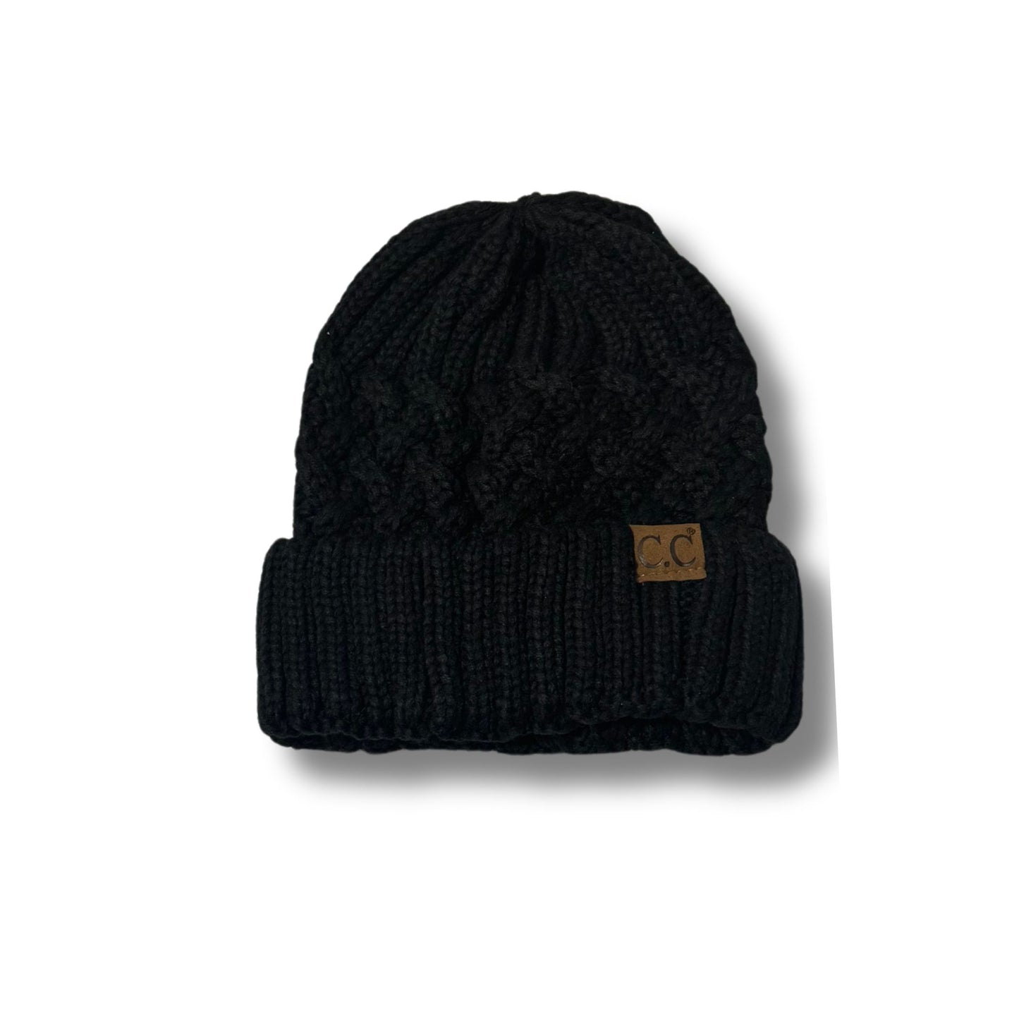 Lattice Knit Cuff Beanie - Black