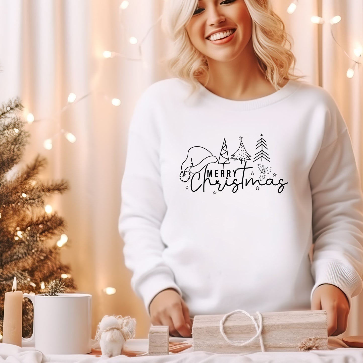 Merry Christmas Tree Line | Crewneck Sweatshirt