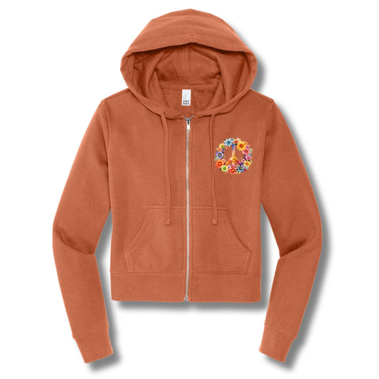 Flowered Peace | Waist Length Full-Zip Hoodie