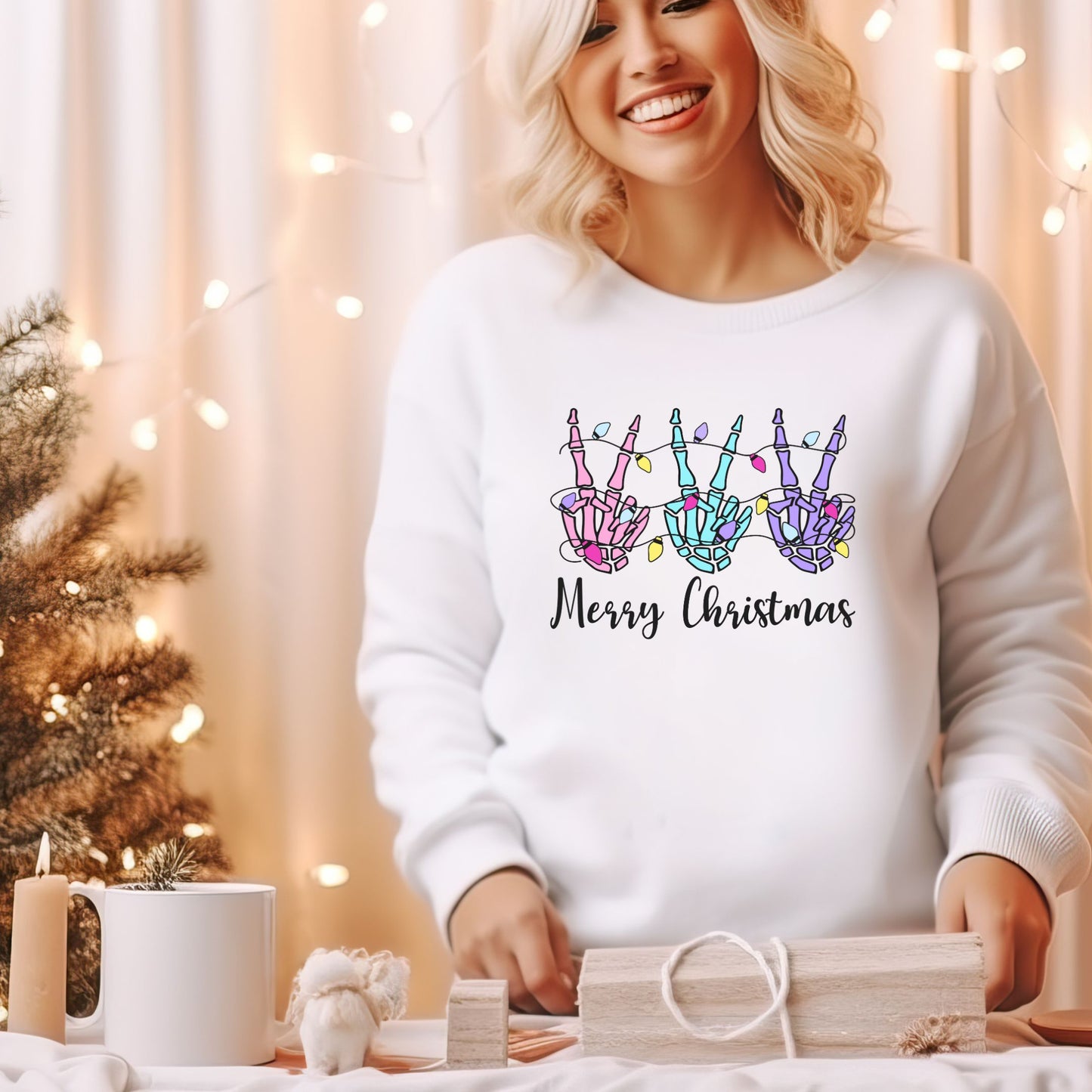 Skeleton Hands Merry Christmas | Crewneck Sweatshirt