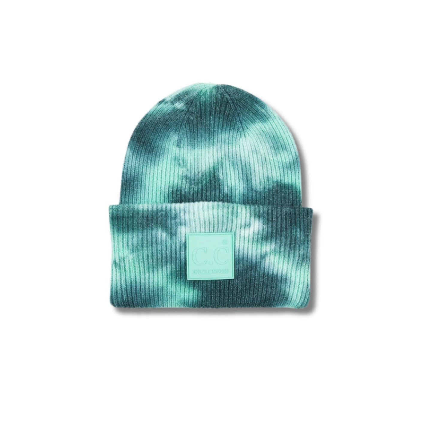 Tie Dye Beanie with Rubber Patch - Deep Teal Sea Green