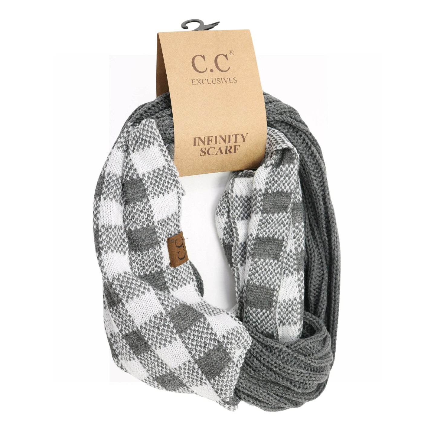 Buffalo Print Infinity Scarf - Dark Grey & White