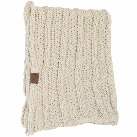 Ribbed Solid Infinity Scarf - Beige