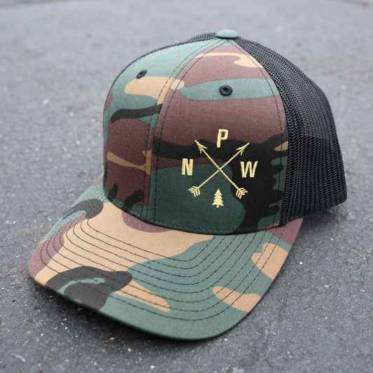 PNW Arrows | Curved Bill Trucker Cap: Camo